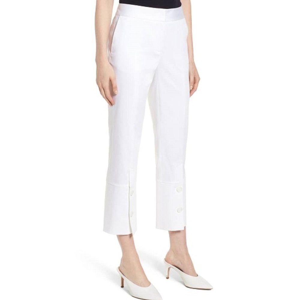 Button Detail Stretch Cotton Crop Pants